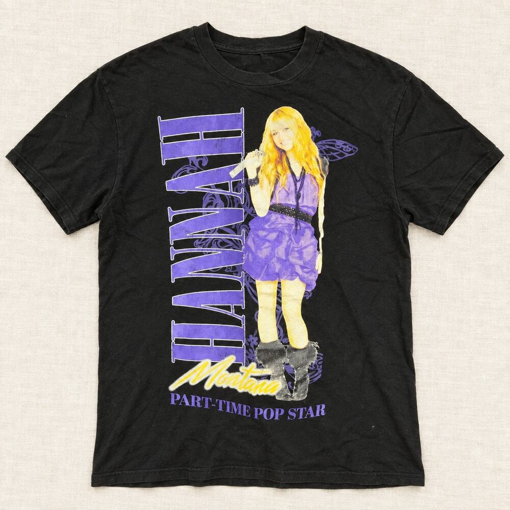 Hannah Montana Graphic T Shirt M Black Disney Miley Cyrus Pop Star Tee